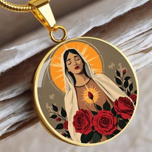 Blessed Virgin Mary Necklace, Silver or 18k Gold Finish Options, With Custom Engraving, Virgin Mary Jewelry, Virgin Mary Necklace Pendant