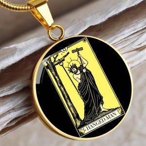 18K Gold Plated The Hanged Man Tarot Card Necklace, Custom Gold Tarot Necklace with Engraving Option, Witchy Gift for Her, Tarot Jewelry