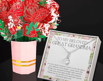 To My Beloved Great Grandma Necklace with Pastel Message Card and Flower Bouquet Great Grandmother Gift Great Nana Gift Grandmother Necklace