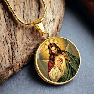 Collier Sacré-Cœur de Jésus en or 18 carats | Bijoux Jésus | Collier Jésus en or | Pièce Art Nouveau Jésus-Christ | Cadeau pour lui ou elle