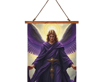 Archangel Zadkiel Artwork, Heavenly Guardians, Archangel Wall Tapestry, Spiritual Home Decor, Wooden Frame Art Piece, Guardian Angel Gift