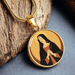Blessed Virgin Mary Necklace, Silver or 18k Gold Finish Options, With Custom Engraving, Virgin Mary Jewelry, Virgin Mary Necklace Pendant