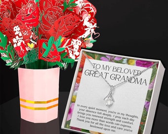 To My Beloved Great Grandma Necklace with Floral Message Card and Flower Bouquet Great Grandmother Gift Great Nana Gift Grandmother Necklace