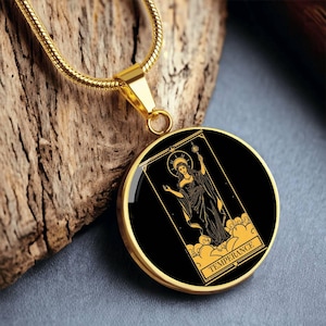 18K Gold Plated The Temperance Tarot Card Necklace, Custom Gold Tarot Necklace with Engraving Option, Witchy Gift for Her, Tarot Jewelry