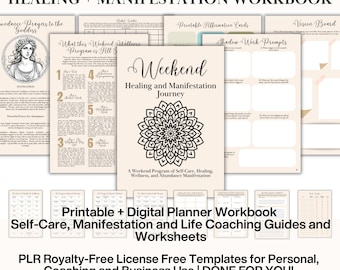 Healing + Manifestation Workbook – PLR Template Personal Commercial Use – Printable Digital Planner Self-Care Life Coaching Wellness Program