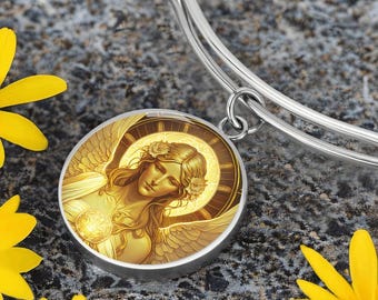 18k Gold Plated Archangel Jophiel Bracelet Guardian Angel Jewelry Archangel Pendant Angel Art Guardian Angel Gift Spiritual Jewelry