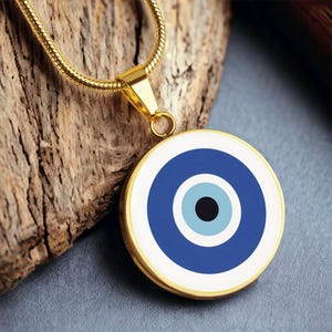 Gold & Silver Evil Eye Necklace Adjustable Amulet Pendant with Engraving – Dainty Talisman Jewelry Evil Eye Gift - Evil Eye Protection No. 2