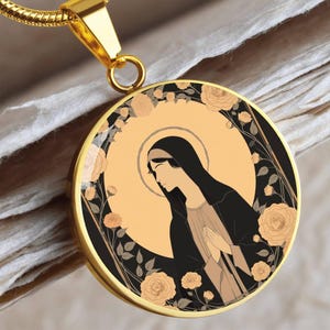 Blessed Virgin Mary Necklace, Silver or 18k Gold Finish Options, With Custom Engraving, Virgin Mary Jewelry, Virgin Mary Necklace Pendant