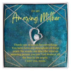 To My Amazing Mother Muttertagsgeschenk Mütter Halskette Herz Anhänger mit Message Card Mom Geschenk für ihre Geschenkideen für Mom Geschenk für Frauen
