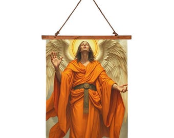 Archangel Uriel Artwork - Heavenly Guardians - Archangel Wall Tapestry - Spiritual Home Decor - Wooden Frame Art Piece - Angelic Decor