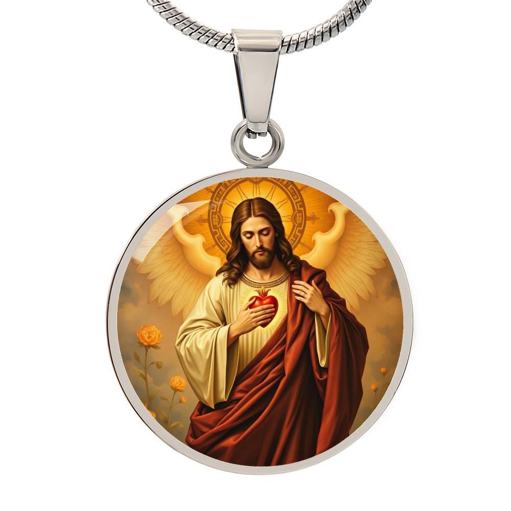 18K Gold Jesus Necklace | Sacred Heart of Jesus Christ | Gold and