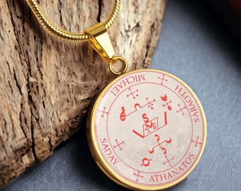 18k Gold Plated Archangel Michael Sigil Necklace Guardian Angel Necklace Protection Sigil, Grimoire of Armadel Sigil Magick Angel Sigil Luck