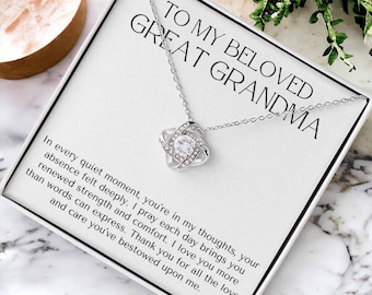 To My Beloved Great Grandma Love Knot Necklace with Plain Message Card Great Grandmother Gift Great Nana Gift Grandmother Necklace