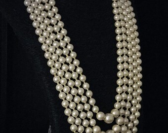 Rajasthani Semi Precious Sea Pearl Imitation Five Layer Long Necklace Mala in White and Gold Glass Stone for Men/Women