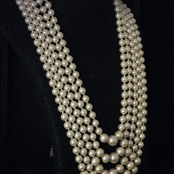 Rajasthani Semi Precious Sea Pearl Imitation Five Layer Long Necklace Mala in White and Gold Glass Stone for Men/Women