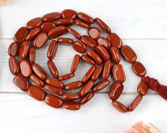 Natural Stone Red Jasper Oval Beads Healing Necklace/Mala Jap Chakra Mala for Men and Women