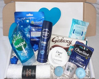 Mens Luxury Blue Pamper Kit | Father's Day Gift | Birthday | Thank You | Gift Hamper | Self-Care Package | Hug In A Box - Gift For Him