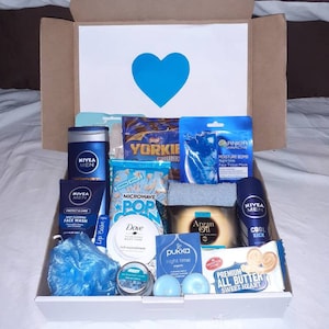 Mens Luxury Blue Relaxing Gift Hamper Father's Day Gift Birthday Pamper Kit Pick Me up Hug In A Box Self-Care Package For Him image 1