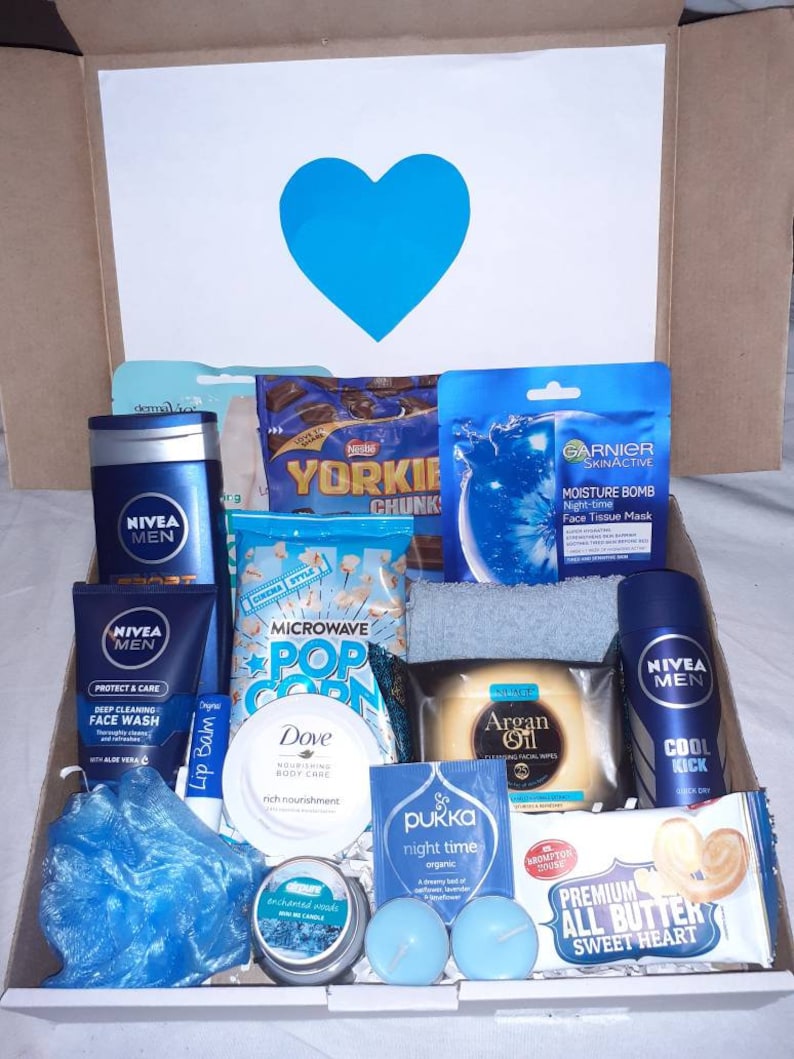 Mens Luxury Blue Relaxing Gift Hamper Father's Day Gift Birthday Pamper Kit Pick Me up Hug In A Box Self-Care Package For Him image 3