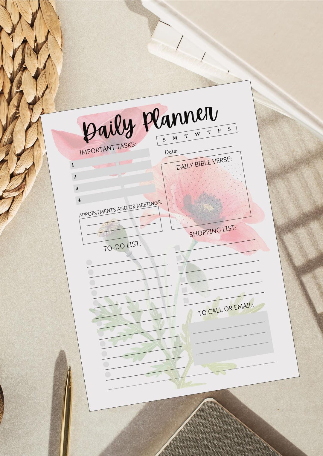Blank Daily Planner With to Do List, Tasks, Shopping List, Daily Bible ...