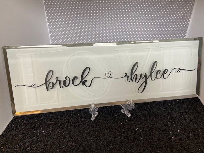 Personalized Decorative LOVE Glass Tile Custom Made Home Decor Couple Names Beautiful Display Unique Gift