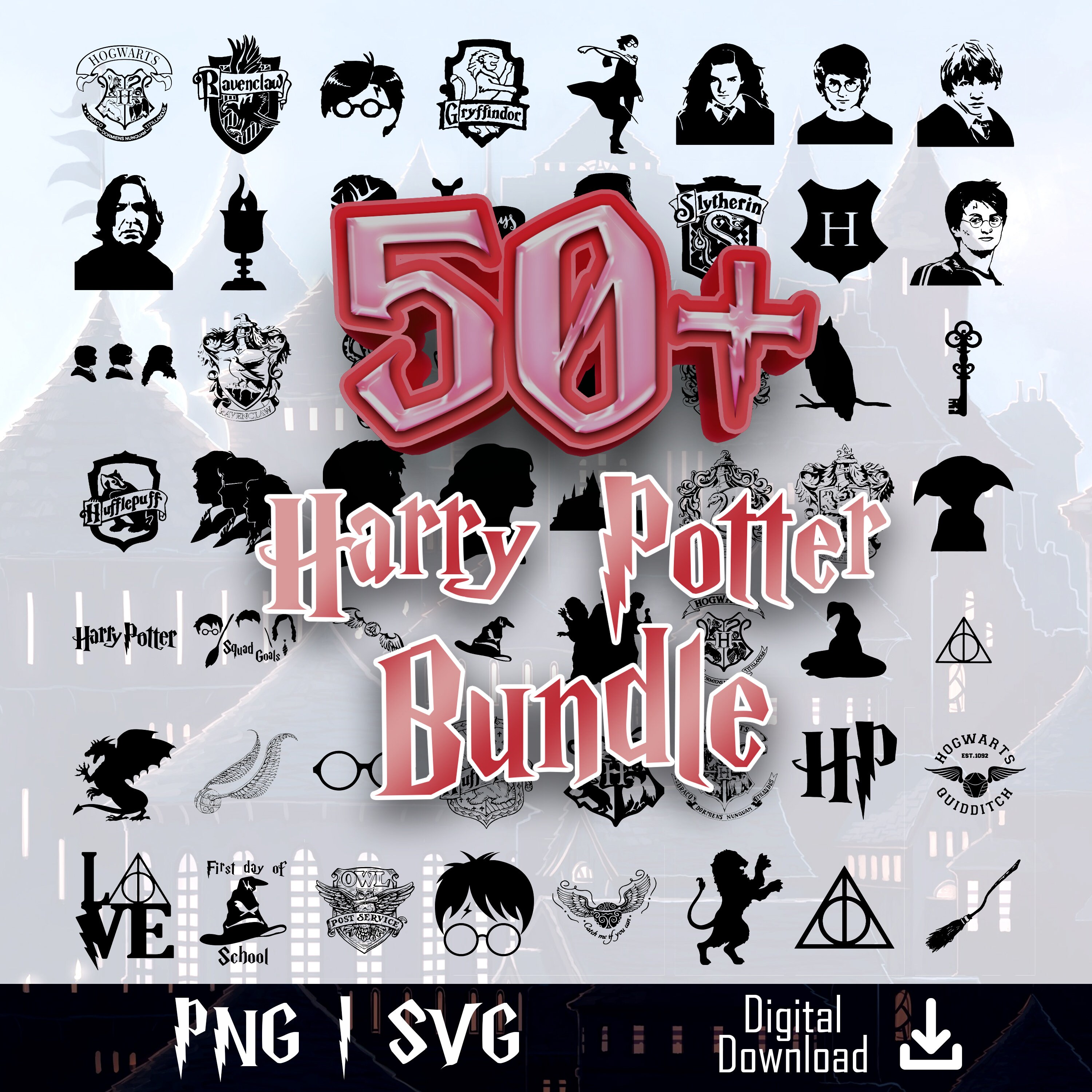 50 Harry Potter svg bundle Wizard Svg Bundle Hogwarts | Etsy