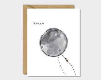Anniversary Card - I love you, Birthday, Valentine's Day, Moon and Back, Card for girlfriend, boyfriend, partner, husband, wife