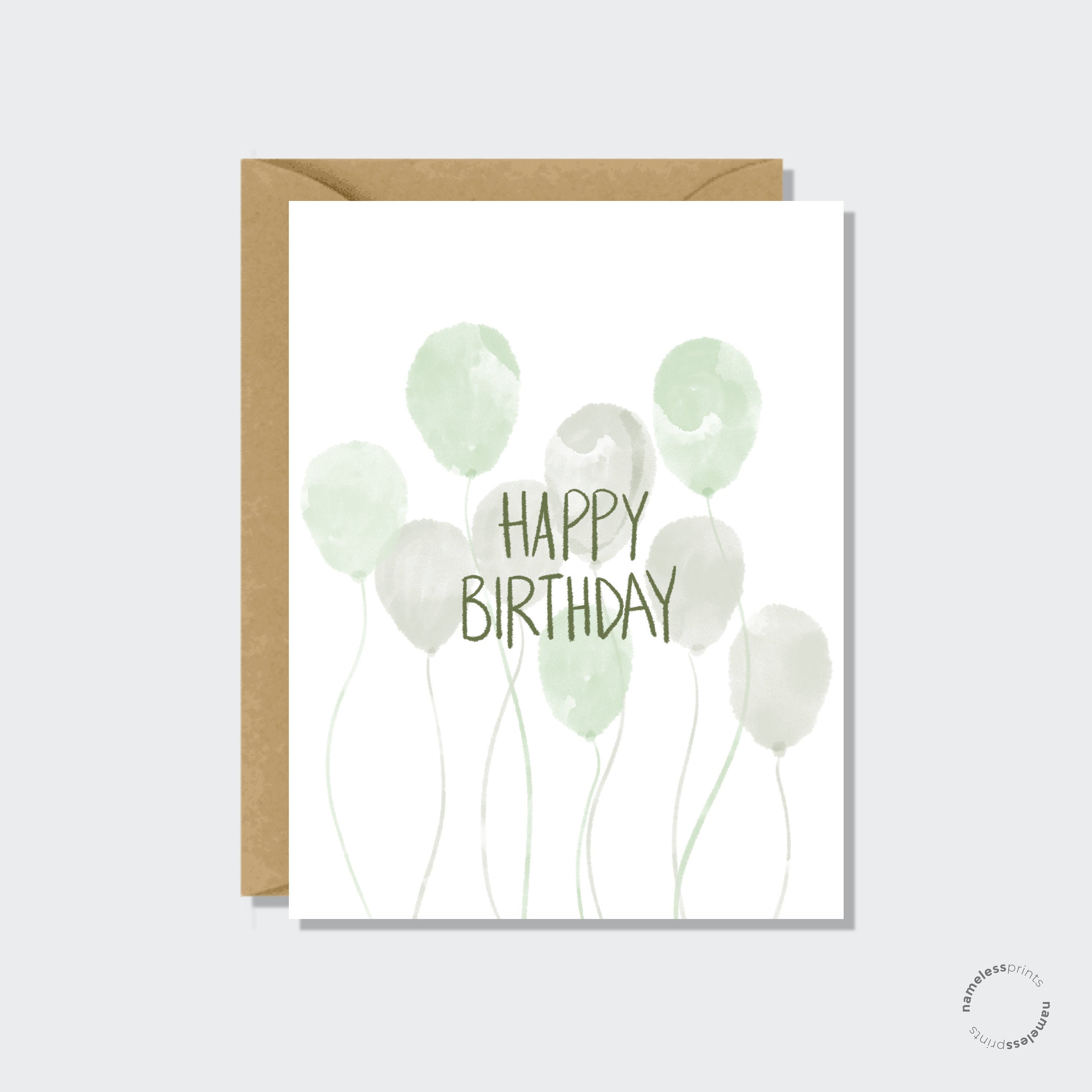 Happy Birthday Card Green Watercolour Balloons For | Etsy