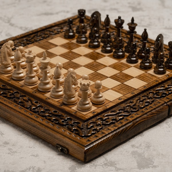 Wooden Chess Set Personalized and Carved