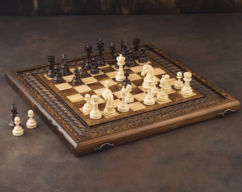Wooden Chess Set, Carved Chess Set, Handmade Beautiful Chess Set
