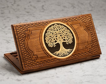 Wooden Backgammon Set - Classic Tree Motif