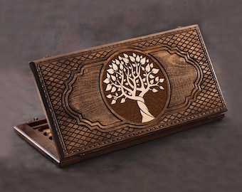 Wooden Backgammon Set, Hand-Carved Backgammon Set - Tree
