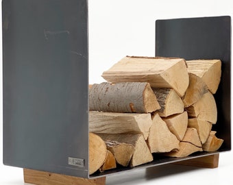 Design firewood storage made of black steel