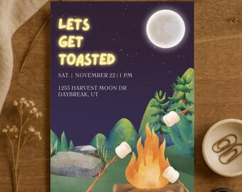 Party Einladung Lagerfeuer | S'mores Night, Fall Birthday (bearbeitbare Vorlage)