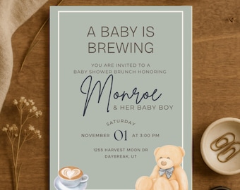 Kaffee-Babyparty-Einladung | Geschlechtsneutrale, bearbeitbare Vorlage