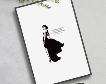 Audrey Hepburn Wall Print, Nothing is ImpossibleQuote,Inspirational Quote,Dorm RoomDecor,Black and White Decor,Hollywood Art,Home Decor