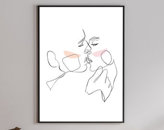 Kissing Couple Abstract Single Line Art Print, Romantic Single Line, Black and White Artwork, Man and Wom, One Line Drawing , Line Art Couple