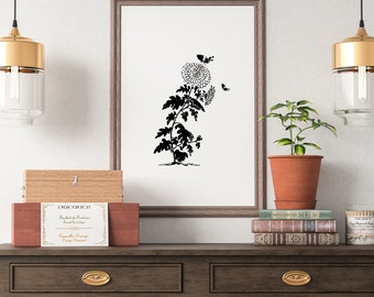 Stampe di farfalle di fiori popolari coreani, stampe artistiche coreane, arte murale coreana, murale coreano, arredamento per ufficio, arredamento domestico coreano, KoreanTraditionalArt