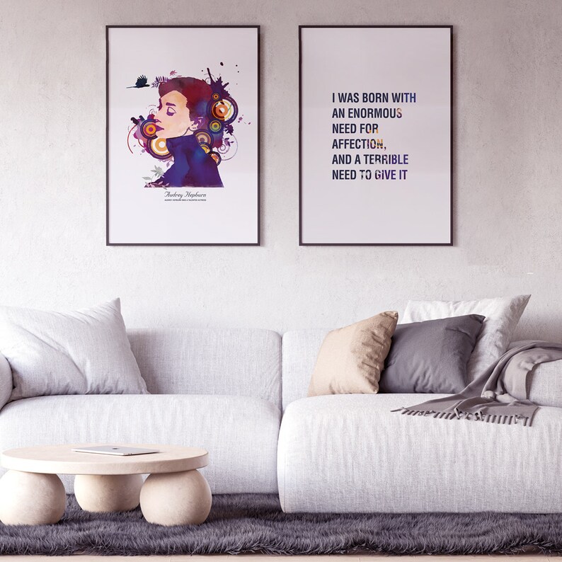 Audrey Hepburn Wall Art ,Set of 2 Prints,Hollywood Art,Printable Art, Inspirational Quotes, Mindfulness Quotes, Home Decor, Buddha Quotes image 1