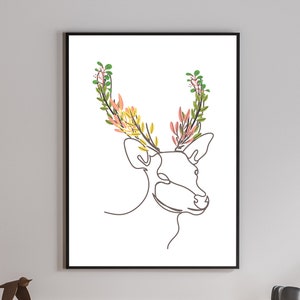 Deer Natural Line Art, Minimalist Wall Art, One Line Drawing, Bohemian Wall Art, Abstract Line Art, Modern Wall Art