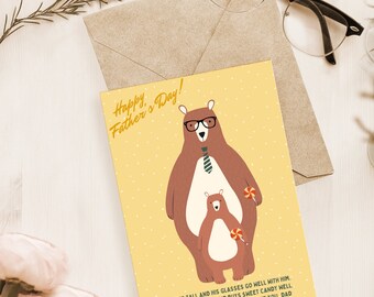 Family father's day bear card/fathers day hero card/ cute fathers day card/ funny fathers day card / fathers day gift card /