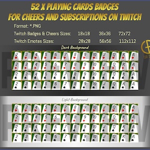 52 badge di carte da gioco per applausi e abbonamenti su Twitch. Le taglie Emotes sono disponibili!