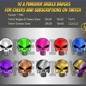 10 x insignias de calaveras de castigo para vítores y suscripciones en Twitch. ¡Los tamaños de los gestos están disponibles!