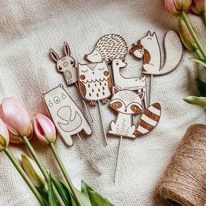 Holz Cake Topper Wildone Happy Birthday Party Mini Pick Tiere ein Jahr Bär Reh Eule