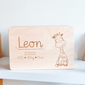 Personalisierte Erinnerungskiste Baby , Erinnerungskiste Baby , Holzbox mit Namen , Aufbewahrung Kinderzimmer Wildone Animals Giraffe image 2