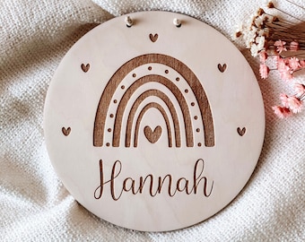 Name tag personalized baby gift wooden sign nursery baby room birth sign rainbow