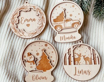 Personalisierter Weihnachtsbaum-Anhänger / Weihnachtskugel aus Holz / Weihnachtskugel mit Namen / Christbaumanhänger mit Wunschnamen