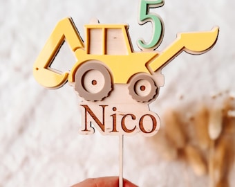 Cake topper with name, Cake Topper Excavator, Baby boy birthday, Cake topper number with name, Colorful Cake topper, Cake Decoration