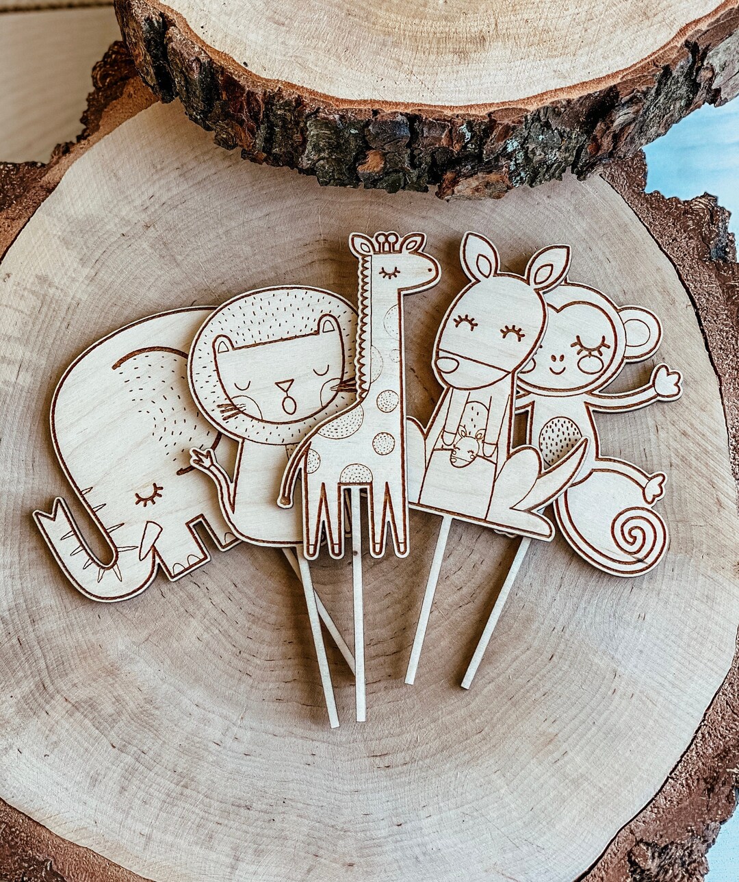 Cake Topper Animals Safari Happy Birthday Party Topper Safari Mini Pick