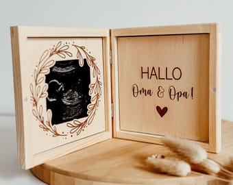 Schwangerschaft verkünden Geschenkbox/ Ihr werdet Oma und Opa / Schwangerschaftsankündigung / Ultraschallrahmen / Hallo Oma & Opa